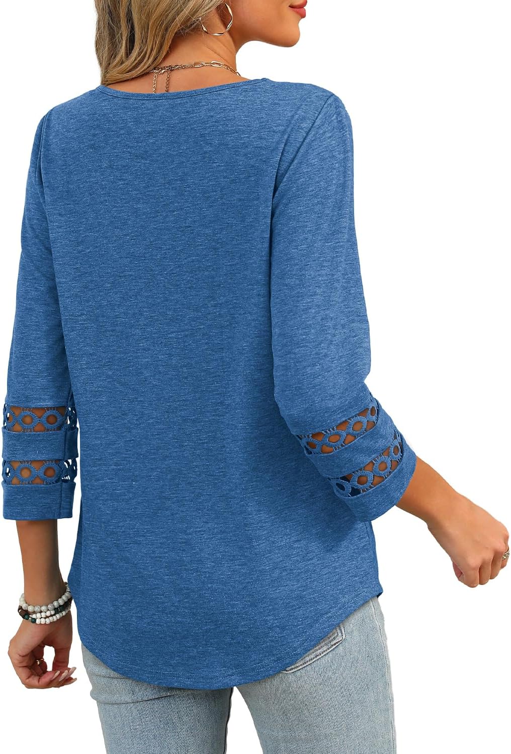 Detalle de XIEERDUO Summer Tops: V Neck 3/4 Sleeve Blouse for Women in Loose Fit