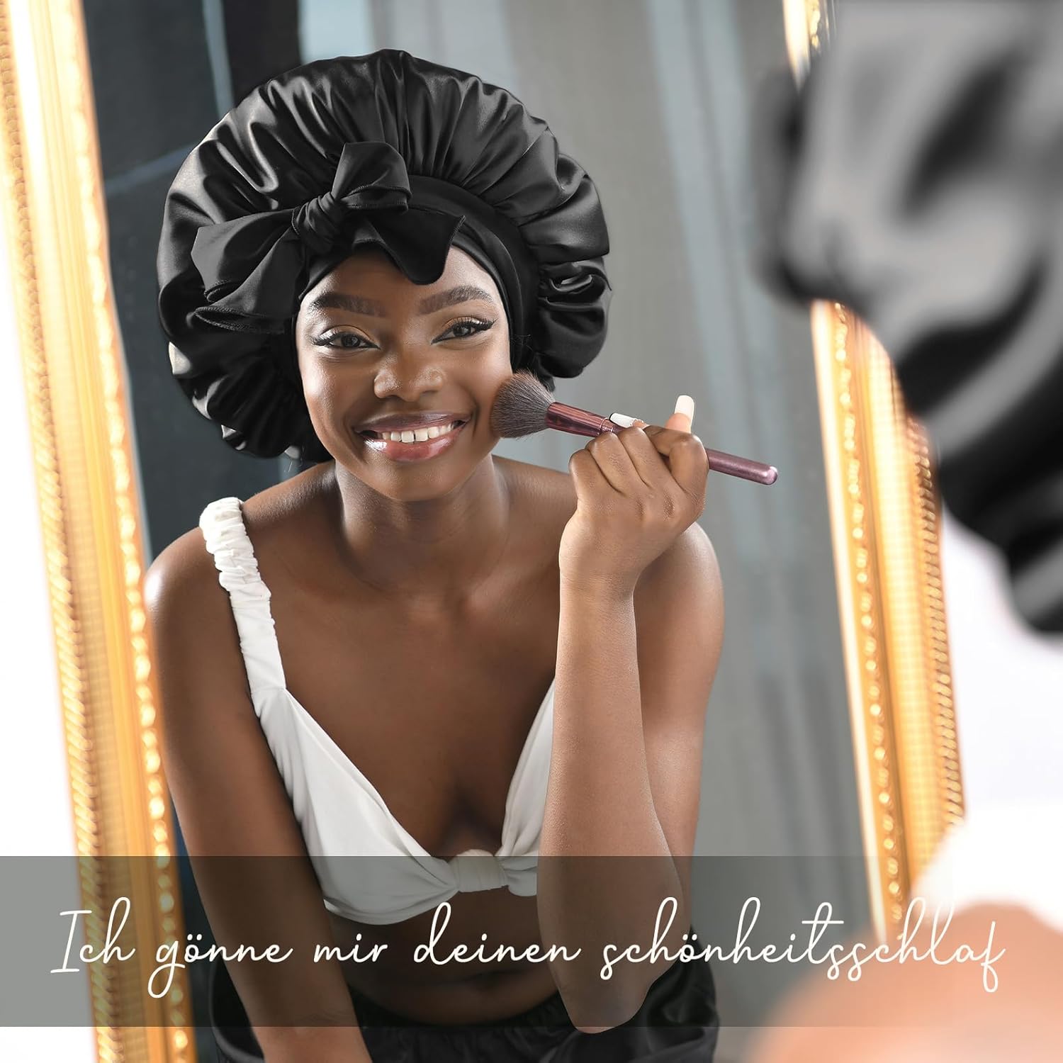 Thumbnail 3 de YANIBEST Seidenschlafmütze für Frauen, doppellagig, Satin gefüttert mit Bindeband für lockiges Haar