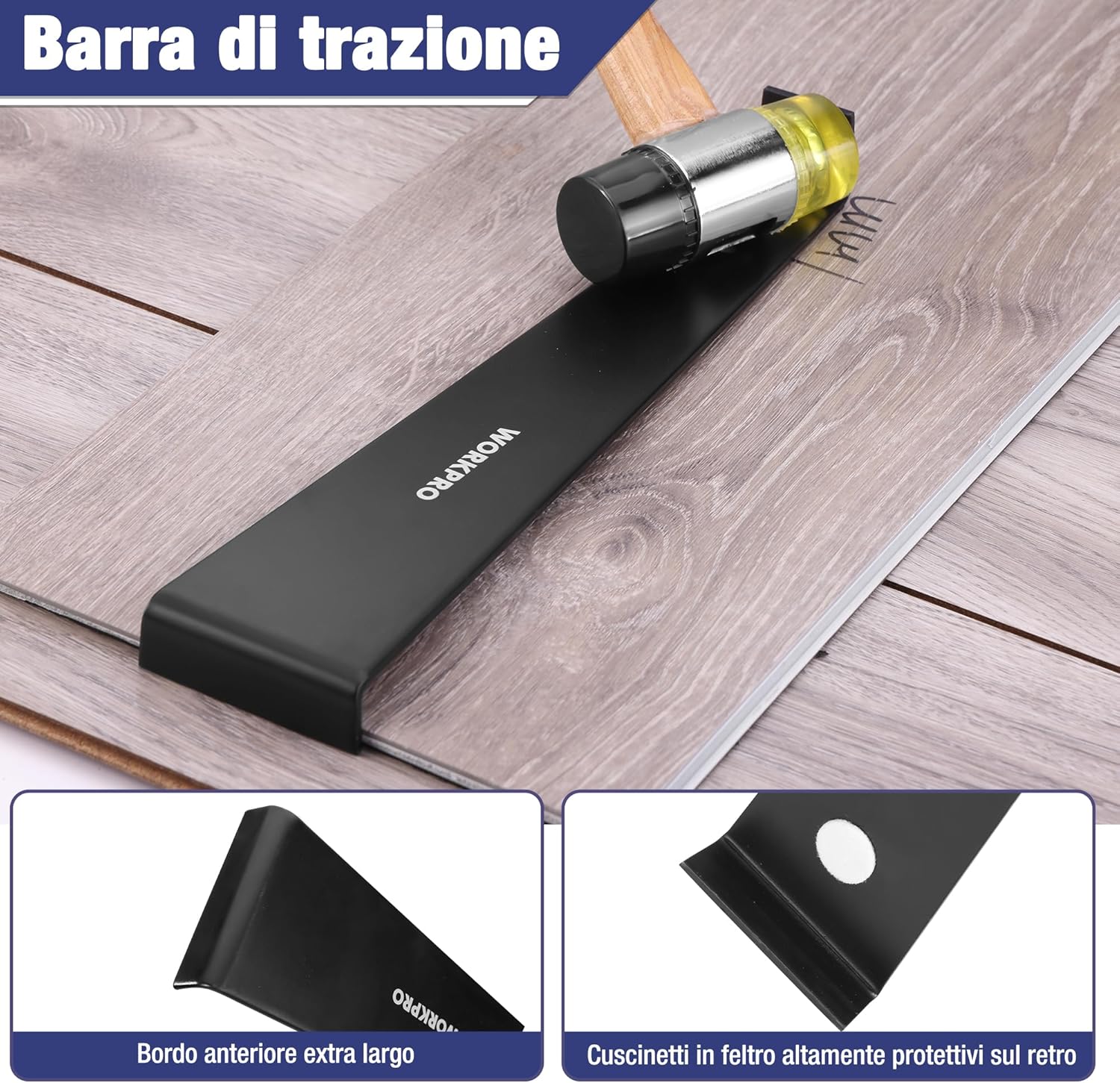 Thumbnail 3 de WORKPRO Kit pavimenti in laminato: martello rinforzato, barra di trazione, blocco per maschiatura e 30 distanziatori