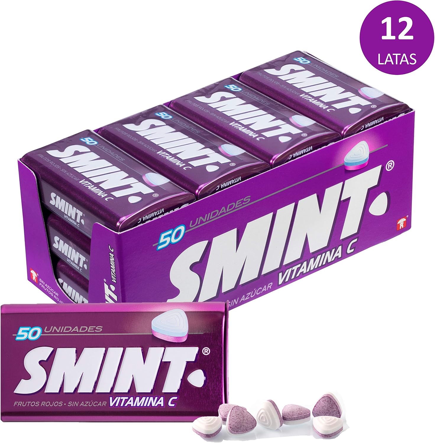 Detalle de Smint Tin Frutos Rojos 🍬 Sin Azúcar, 12 x 35 g