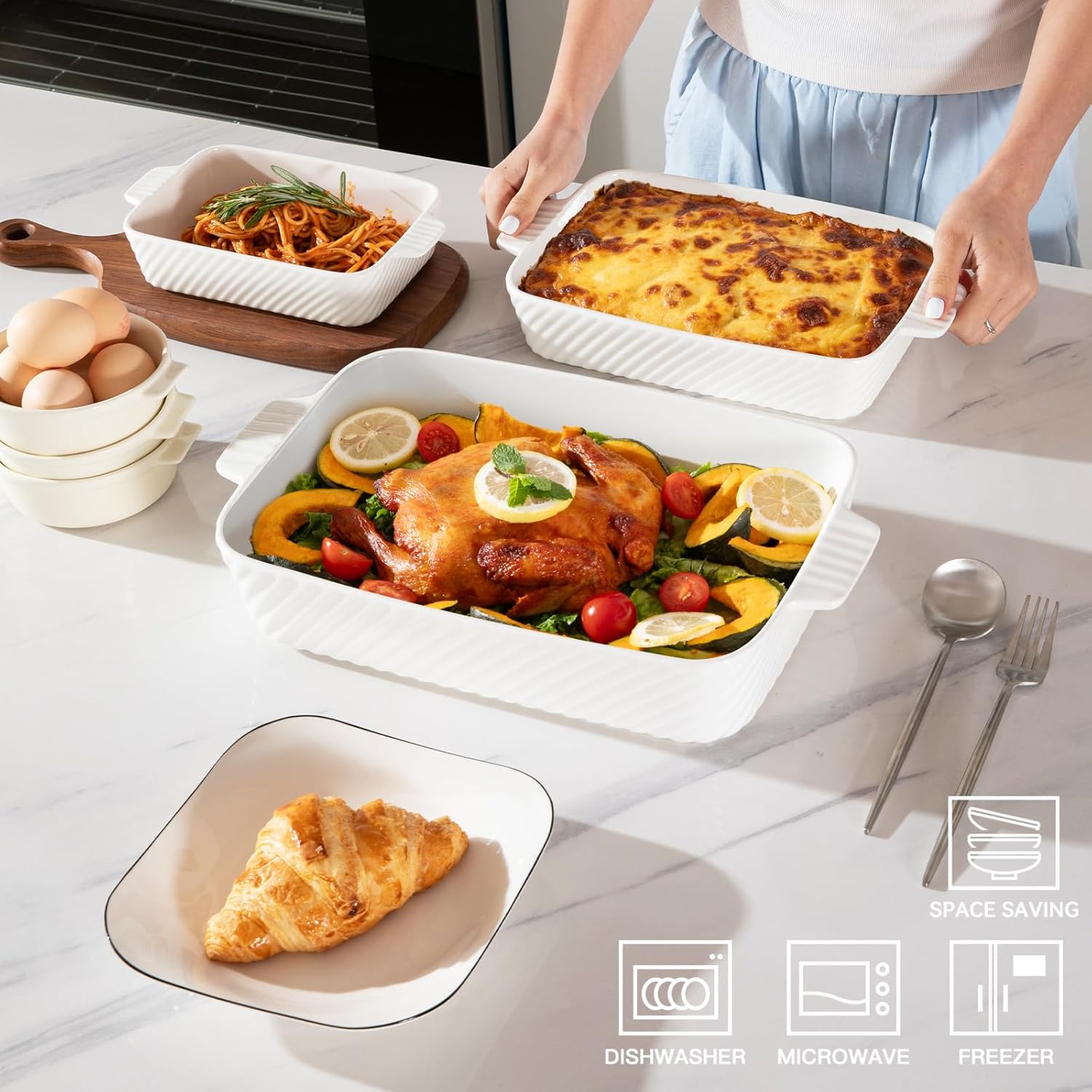 Thumbnail 1 de Sweejar Ceramic 13 x 9 Baking Pan — Oven-to-Table Porcelain Dish for Lasagna, Brownies, and More