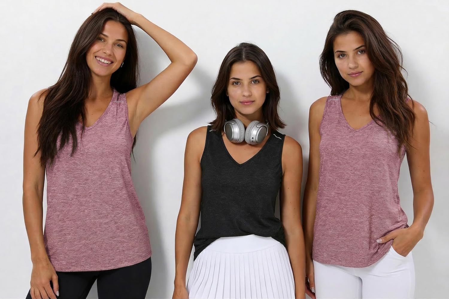 Thumbnail 4 de Gyabnw canotta da donna senza maniche con scollo a V, strisce riflettenti per fitness, corsa e yoga