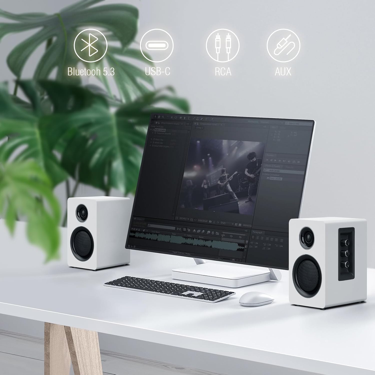 Thumbnail 4 de ZQMMSPK Active Bookshelf Speakers (60W) with Bluetooth 5.3, USB-C and AUX/RCA – White Stereo Set