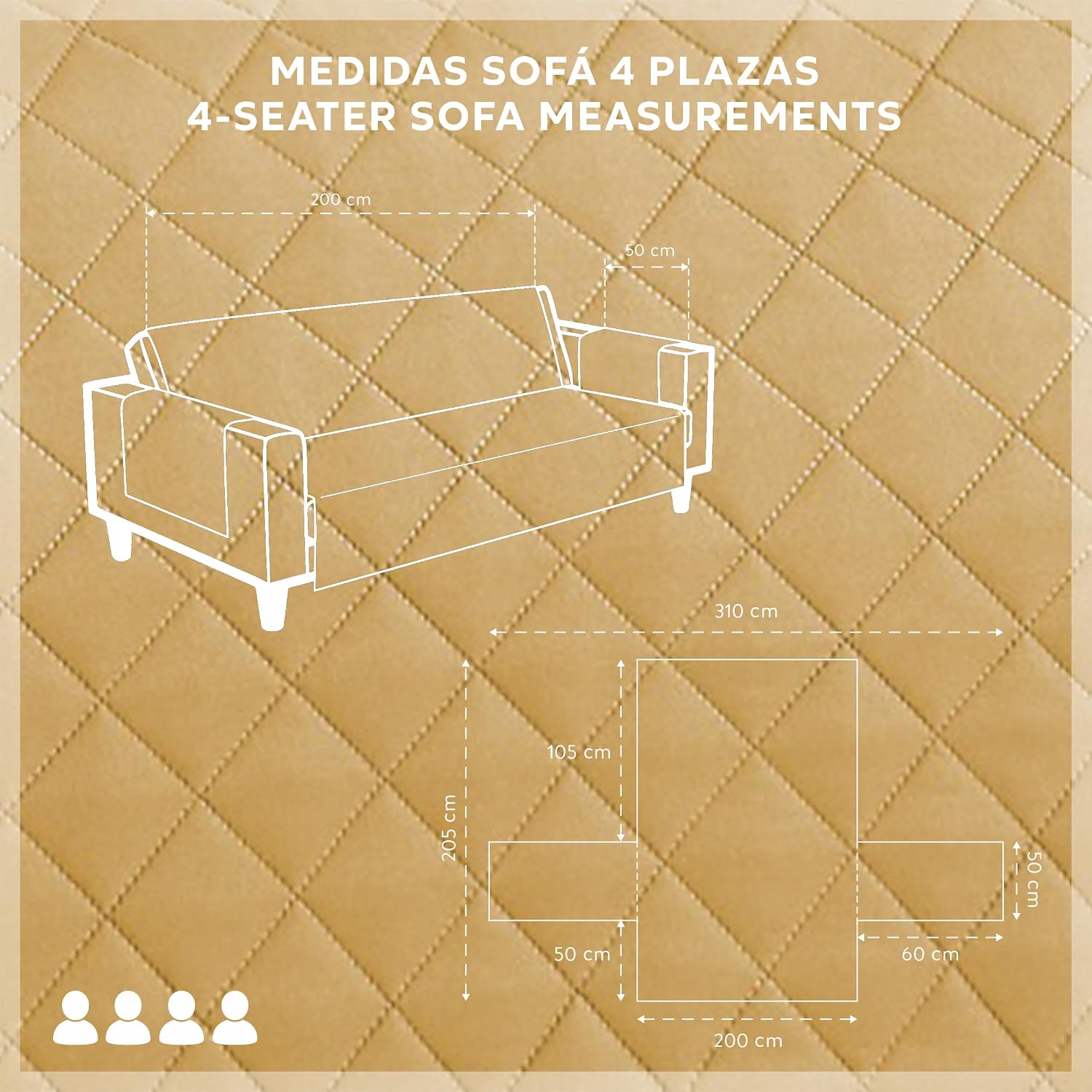 Detalle de Copridivano Malu 4 posti 200 cm trapuntato