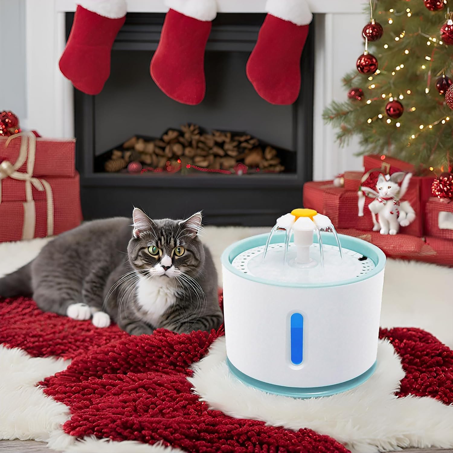 Thumbnail 3 de Cat Water Fountain – Ultra Quiet automatic cat drinking fountain with water level window, LED light and 1 carbon filter