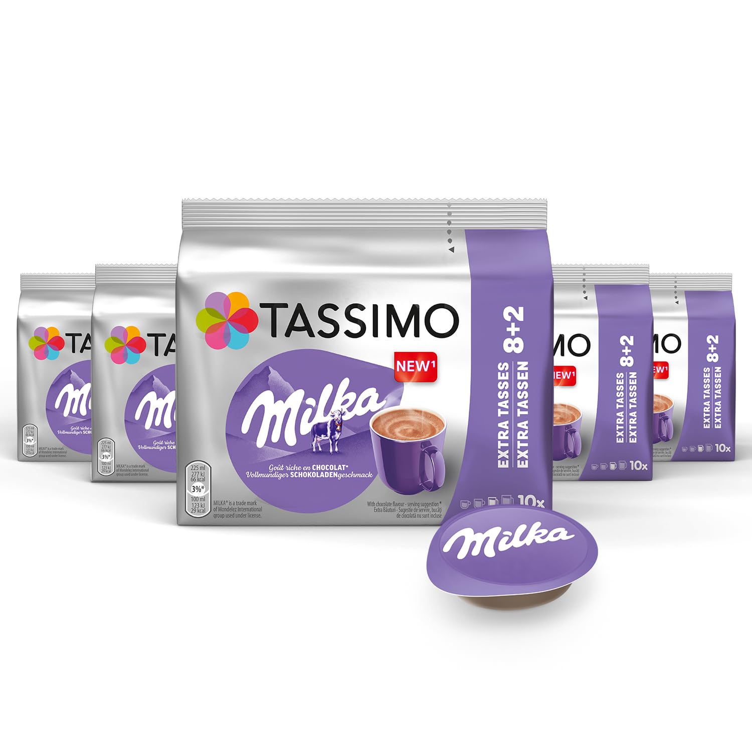 Tassimo Milka Kakao Kapseln, 5 x 10 Pads (50 Kakaokapseln) – Milka-Schokoladen-Geschmack mit erhöhter Kakao-Note
