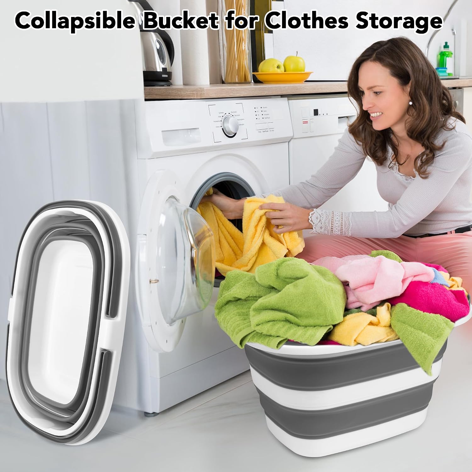 Detalle de Large Collapsible Mop Bucket, 16L/4.2 Gallon – BPA-Free, 20% Thicker & Stronger with Easy Grip Handles