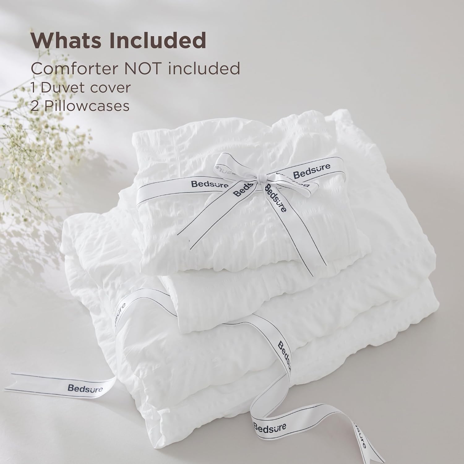 Detalle 2 de Bedsure King Size Duvet Cover Set in White Seersucker (230x220 cm) with Zipper Closure & 2 Pillowcases
