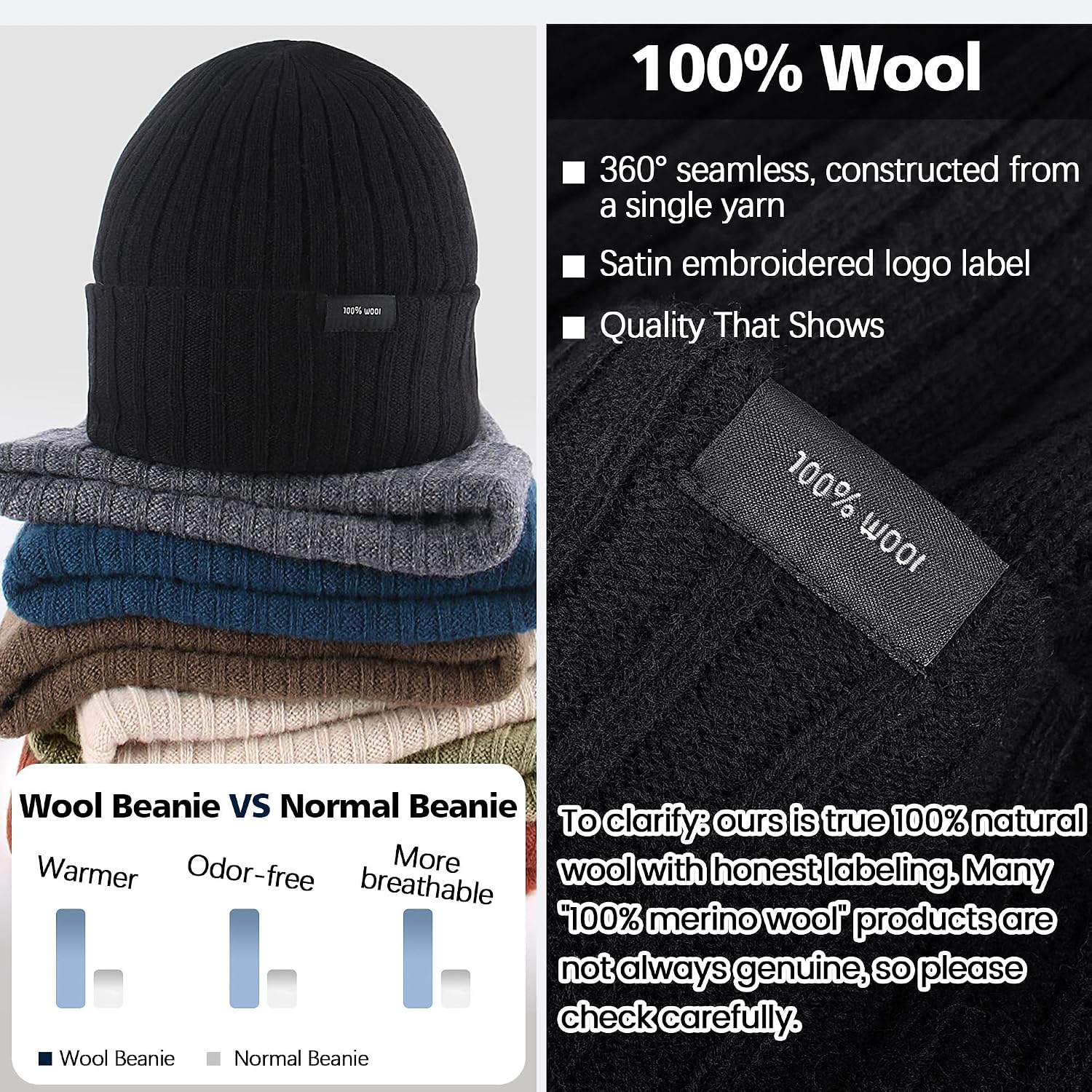 Thumbnail 2 de Ababalaya 100% Wool Beanie — Windproof Knit Unisex