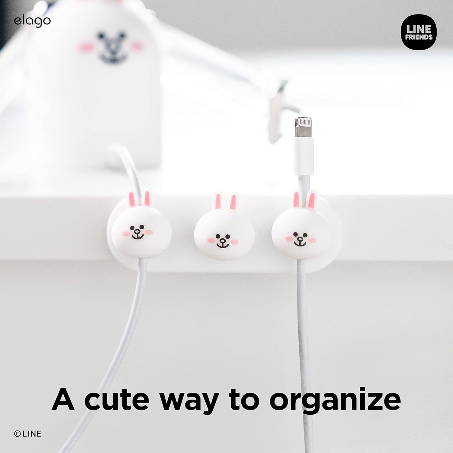 Detalle 2 de elago LINE FRIENDS Bottoni Magnetici per Gestione Cavi (organizza 3 cavi) con magneti potenti e adesivo riutilizzabile