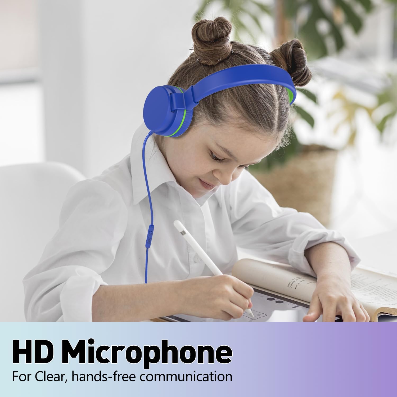 Detalle de YOYOTUNE Kids On-Ear Wired Headphones with Mic – 85/94 dB Volume Limiter, Foldable 3.5mm (Blue)
