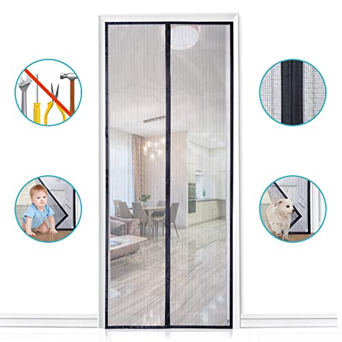 Detalle de Mosquitera magnética para puerta de Apalus 80x200 cm – Negro