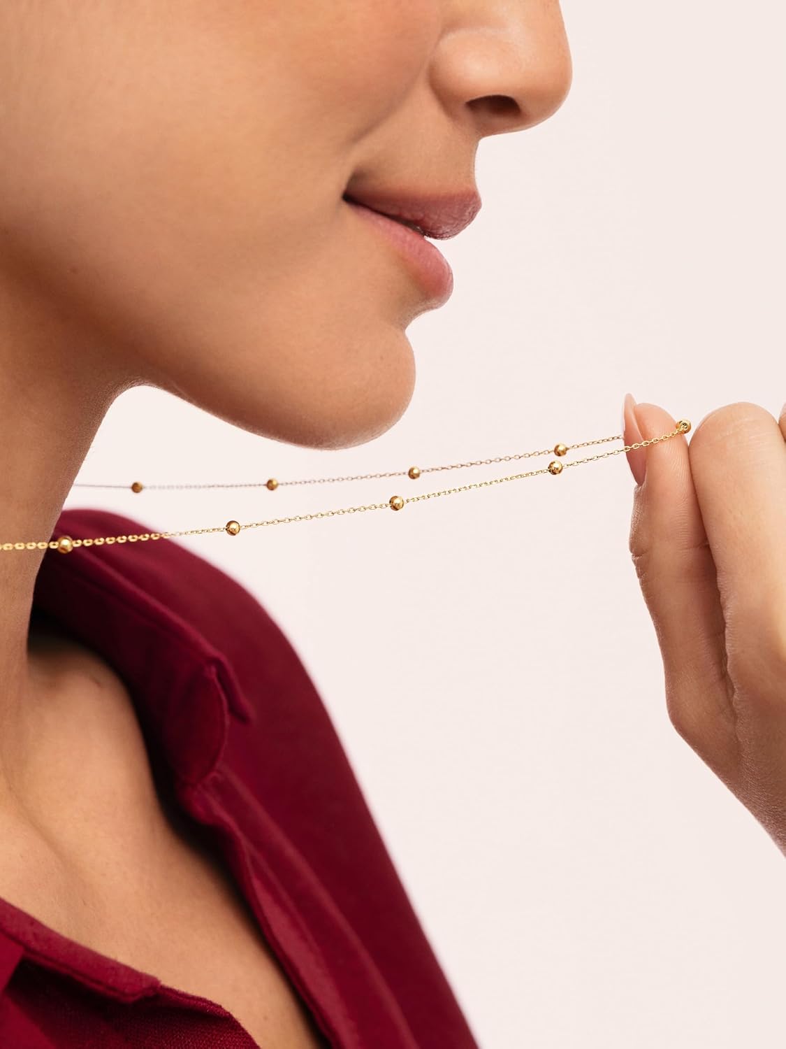 Detalle de SINGULARU Collar Mujer Dots L: Acero bañado en oro 18kt, 40 cm (con 5 cm de alargador)