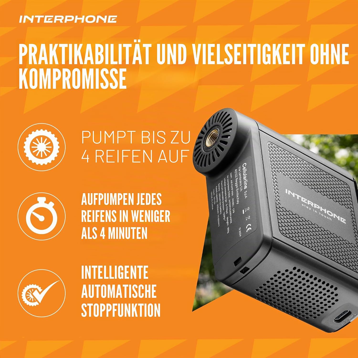 Detalle de Interphone Mini Tragbare Luftpumpe – kompakt, zuverlässig und vielseitig