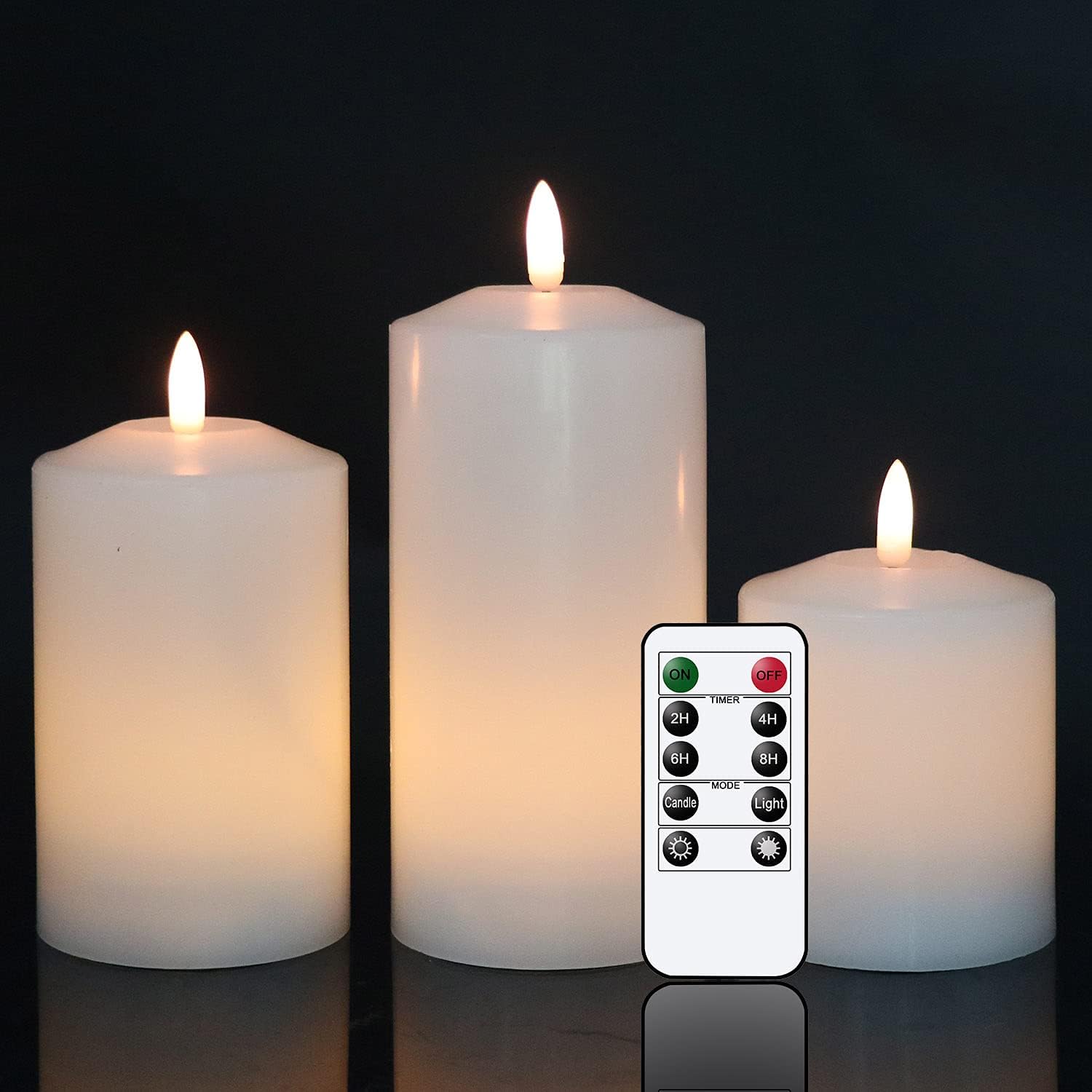 Detalle de Eldnacele White Flameless Pillar Candle Pack 3 🕯