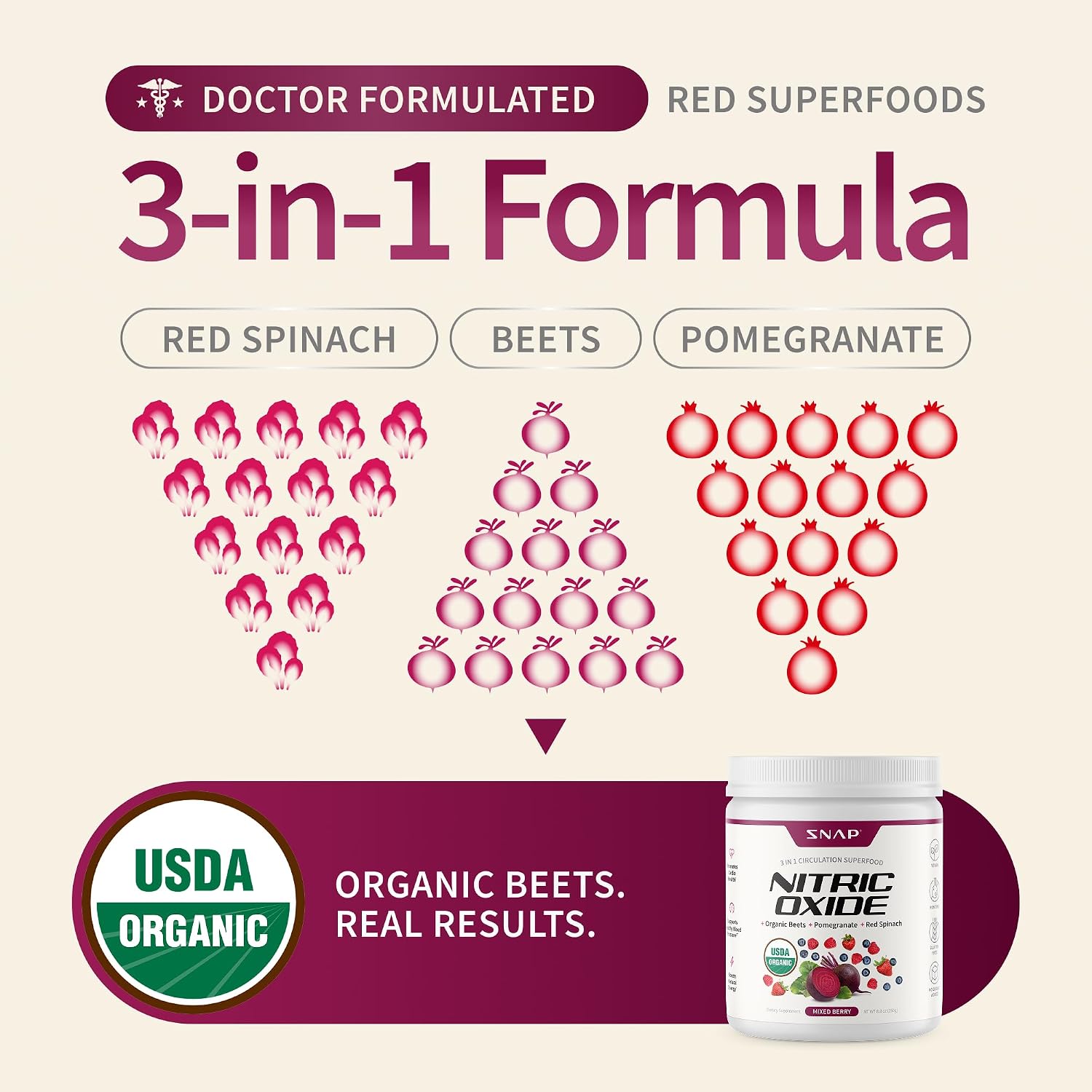 Detalle de Snap Supplements Organic Beet Root Powder, Mixed Berry, Caffeine-Free Nitric Oxide Blend