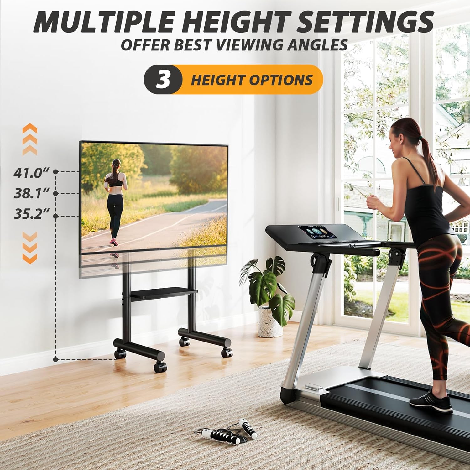 Thumbnail 1 de 5Rcom Mobile TV Stand on Wheels with Height Adjustment, Large Tray and Dual-Post Support (Up to 50kg, Max VESA 400x400)