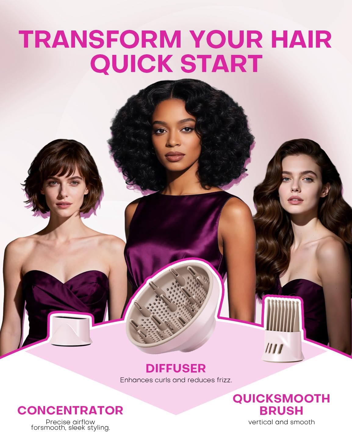 Thumbnail 3 de AROEVE High Speed Ionic Hair Dryer (1600W, 110,000 RPM) with Diffuser – Pink