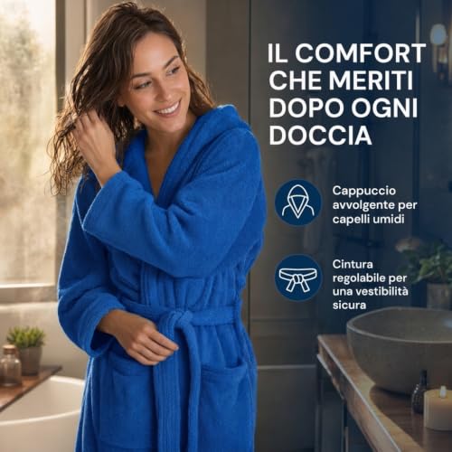 Thumbnail 2 de Caleffi Accappatoio uomo donna in spugna 100% cotone con cappuccio e cintura