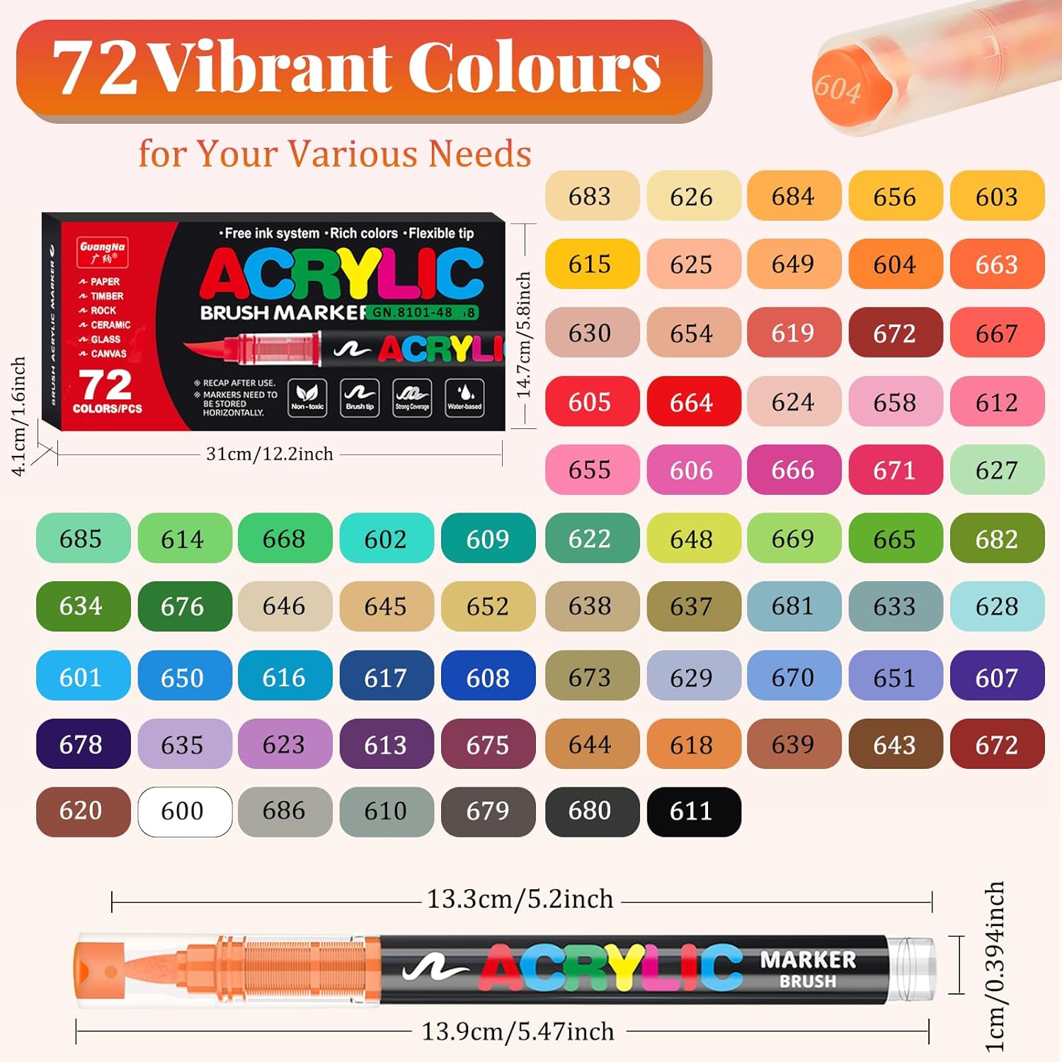 Thumbnail 1 de Funnasting 72 Colours Acrylic Paint Pens (Soft Brush Tip) – acrylic marker set for glass, fabric, rocks and DIY crafts