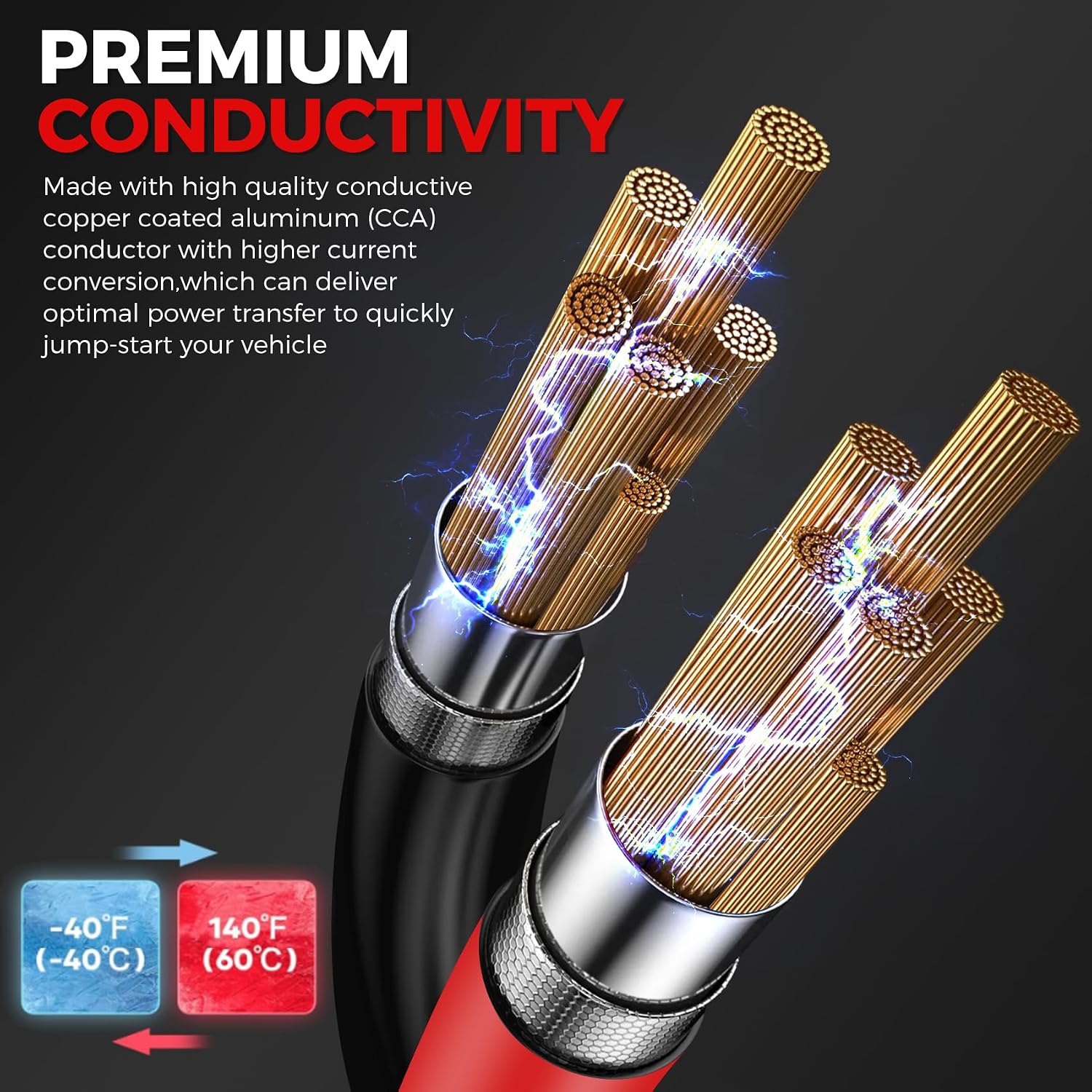 Detalle de Jump Leads Car Van Battery Jumper Cables, 3 Metres, 3000 Amp Heavy Duty with Colour-Coded Copper Clamps