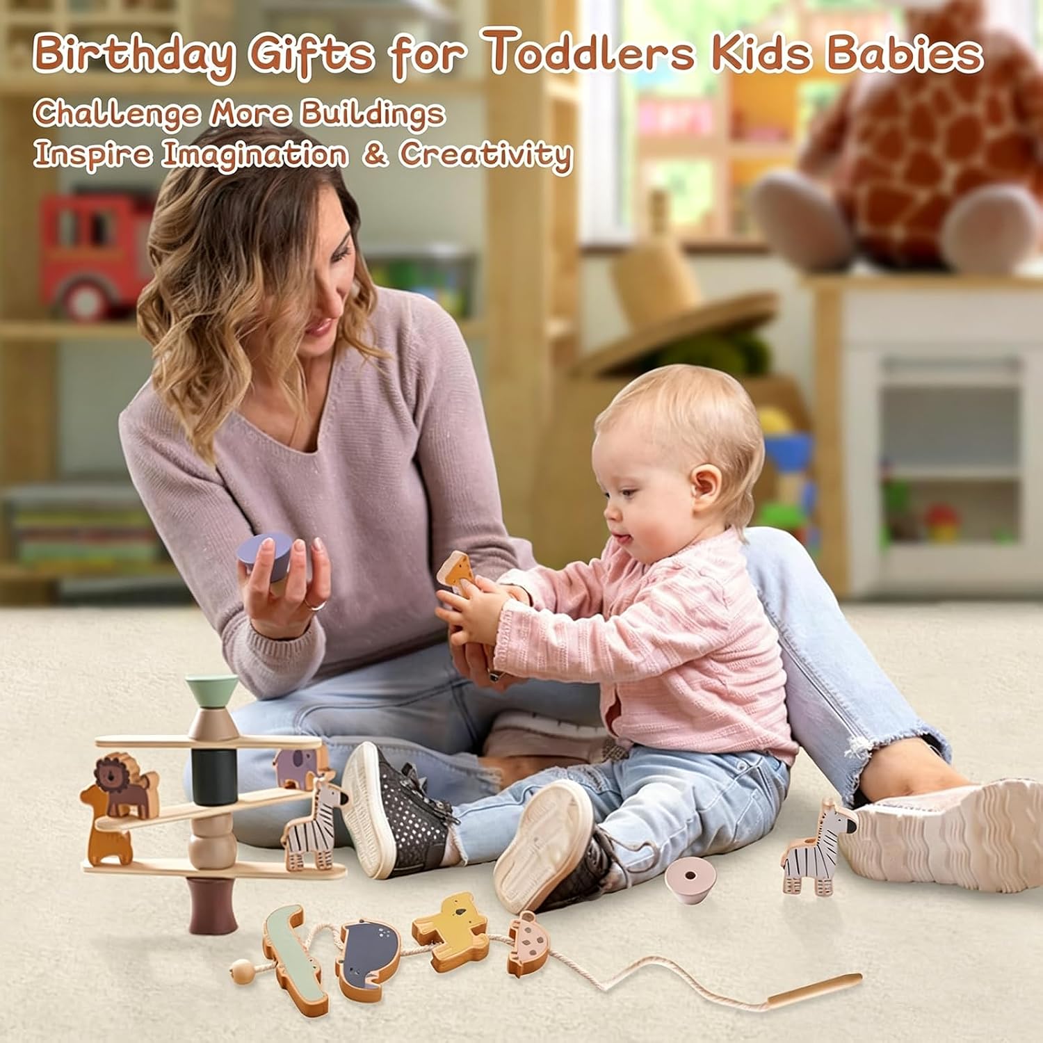 Thumbnail 5 de Smartwo Wooden Animal Threading and Stacking 30 pack