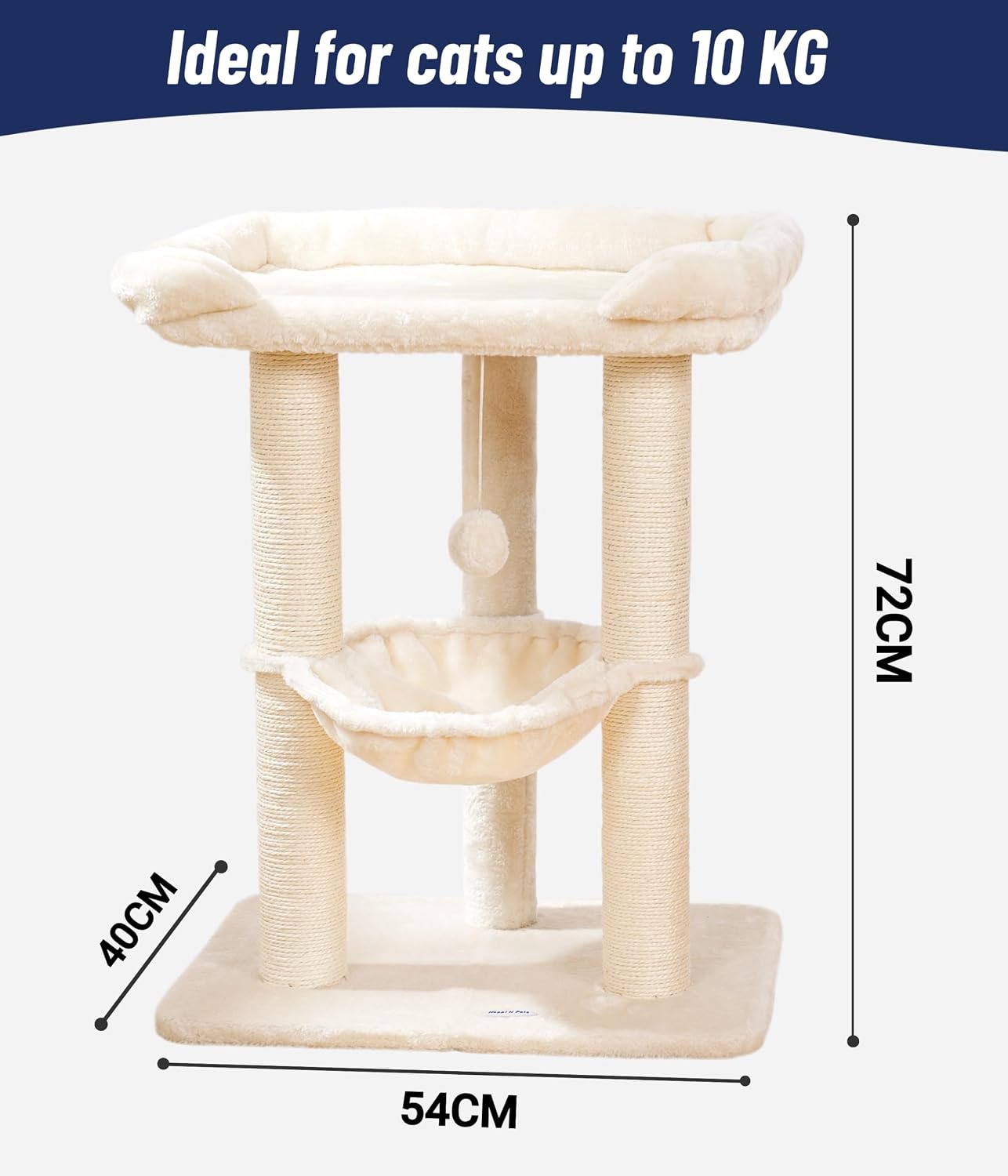 Detalle de Happi N Pets DB25M 3-Level Cat Tree with Sisal Scratching Posts and Large Bed
