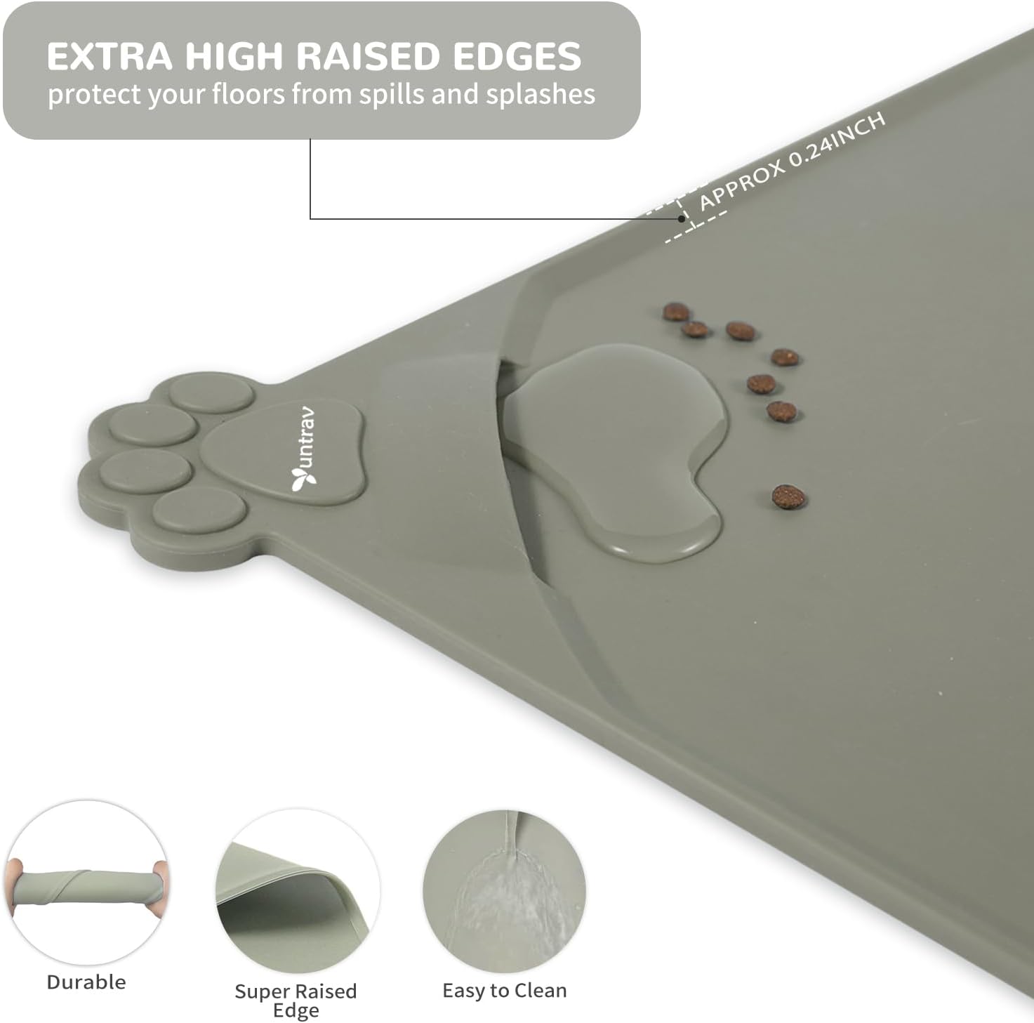 Thumbnail 4 de Silicone Waterproof Dog Cat Feeding Mat with High Lips 48 x 30cm – Non-Slip Bari-Style Spill-Proof Mat (Beige)
