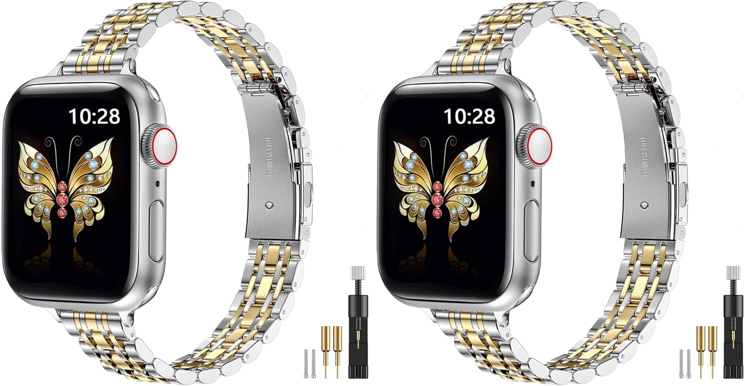 Thumbnail 6 de MioHHR Slim Straps stainless steel metal chain band for Apple Watch (38/40/41/42mm) – Silver/Rose Gold