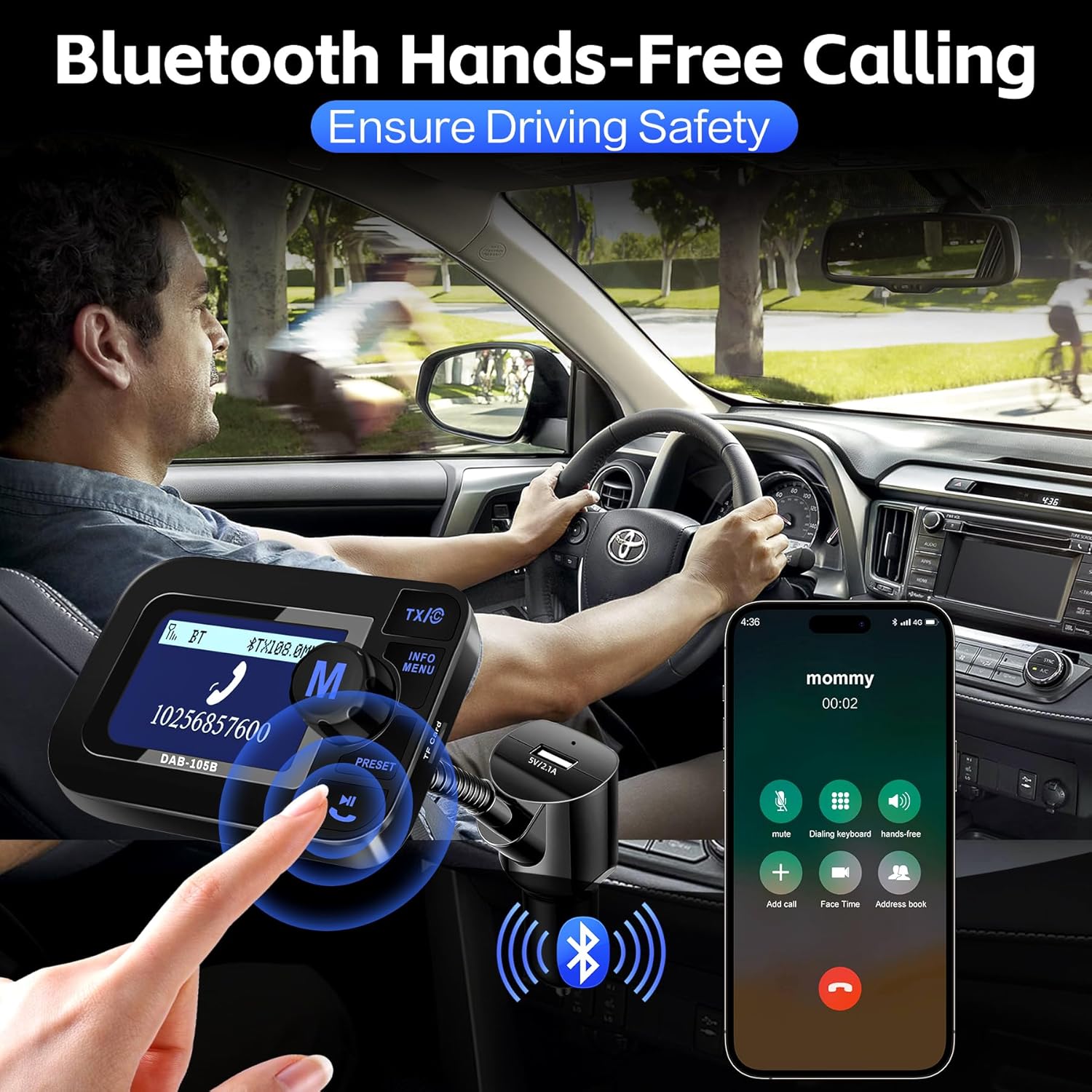 Thumbnail 3 de DeeprBetter DAB+ Adapter für Autoradio mit 2,3-Zoll-LCD, Bluetooth-Freisprechen und AUX/ FM-Übertragung
