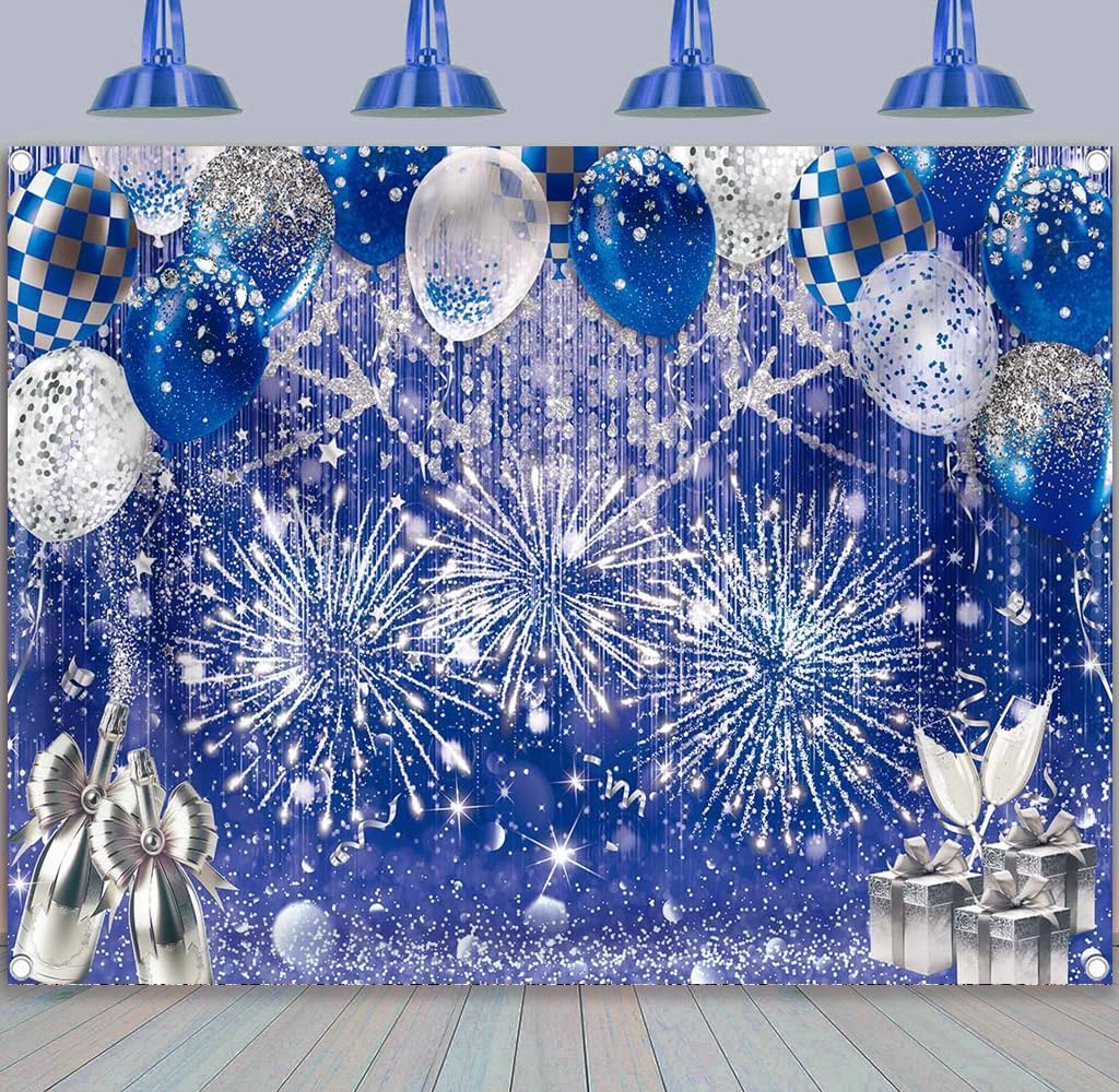 Thumbnail 1 de Blue Silver Glitter Vinyl Photography Backdrop (7x5FT) for Prom, Graduation, Wedding & Birthday Parties