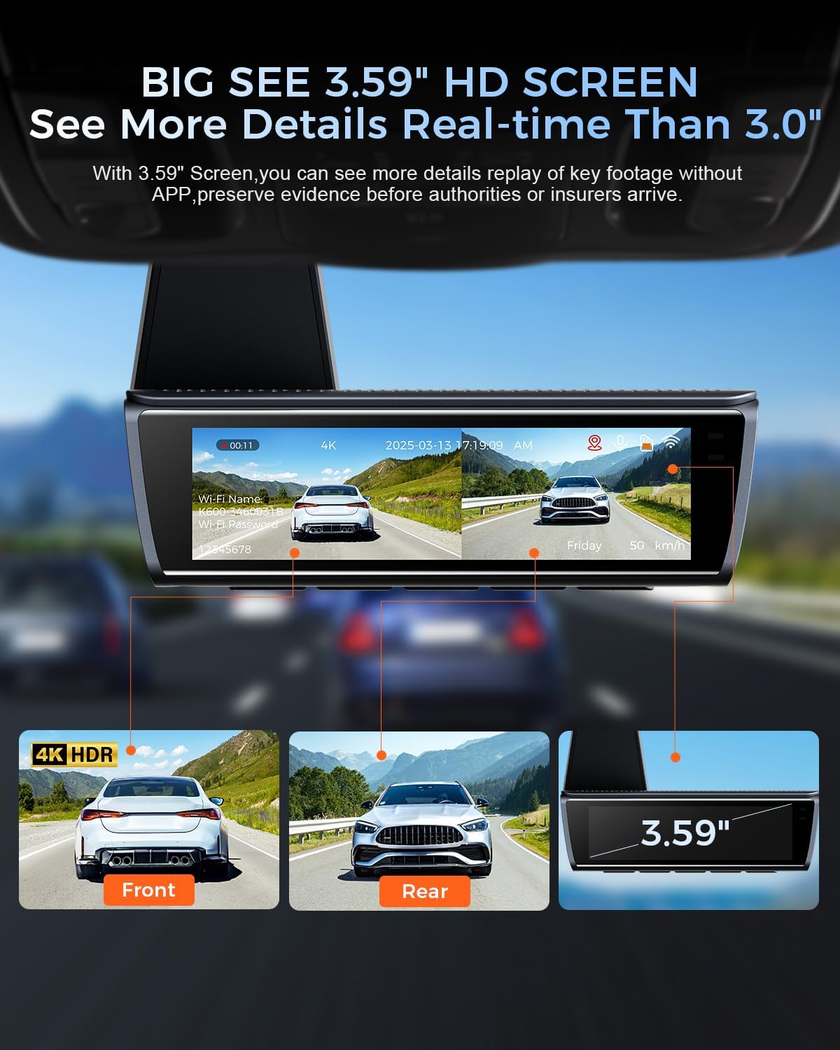 Detalle 2 de OVAMAN K600 4K Dash Cam with GPS and Wi‑Fi