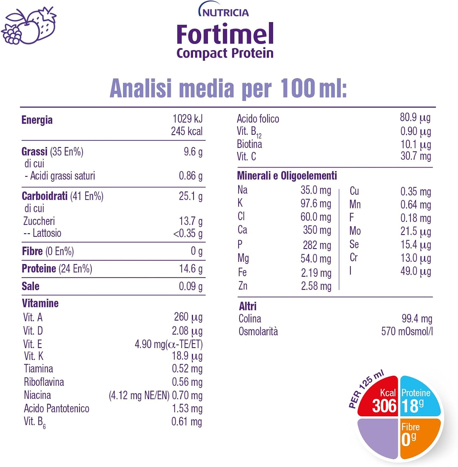 Detalle 2 de NUTRICIA Fortimel Compact Protein Sensation – Integratore ipercalorico e iperproteico da bere, 4x125 ml