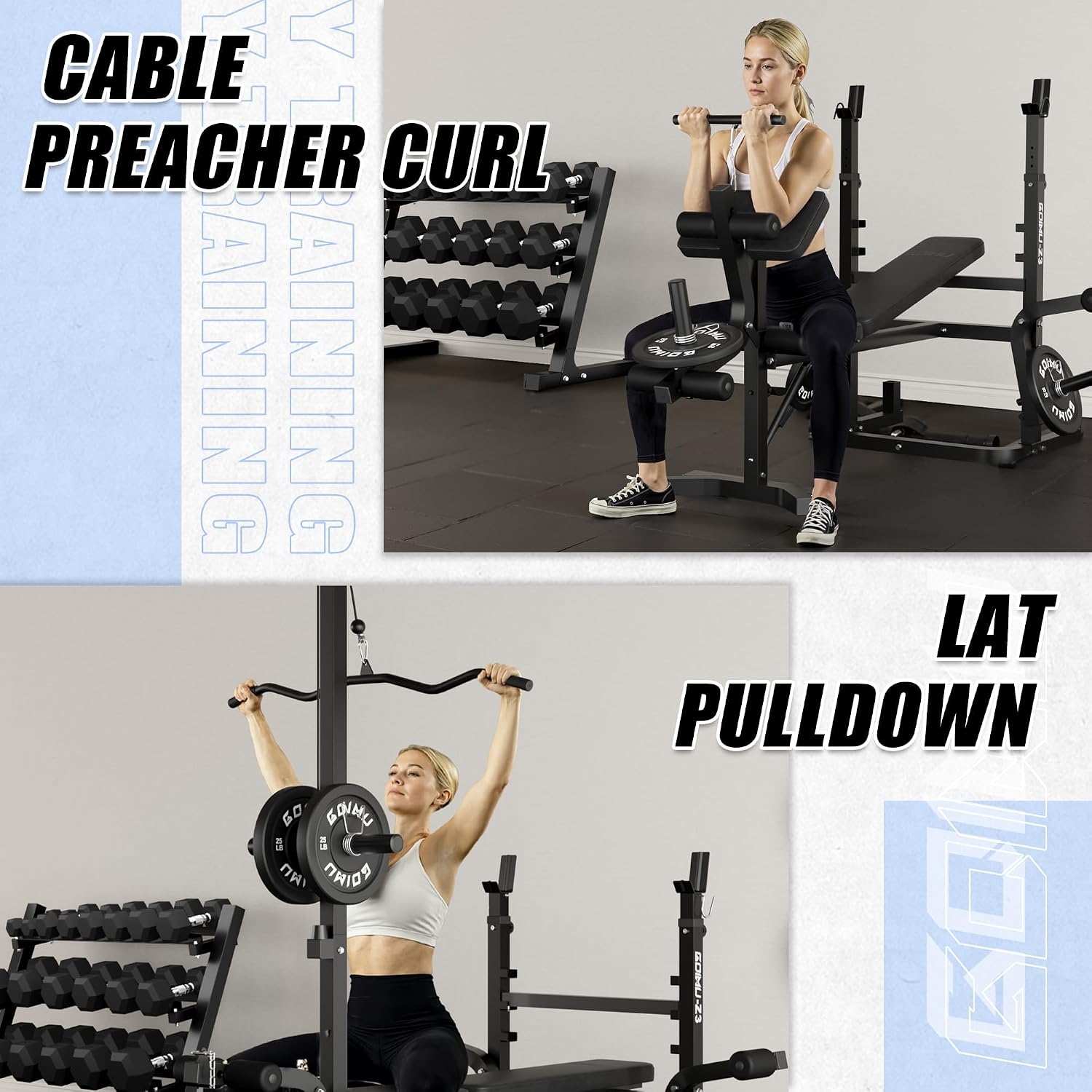 Detalle 2 de Goimu Z3 Olympic Weight Bench Set, 9-in-1 with Leg Extension and LAT Pulldown