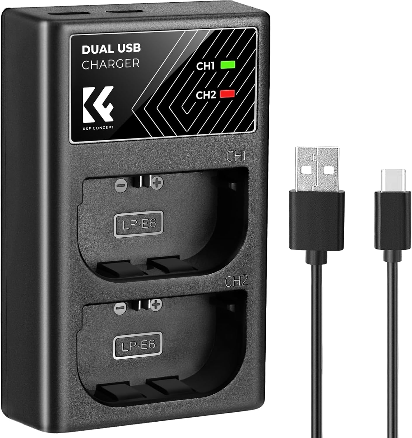 K&F CONCEPT Dual Slot Ladegerät LP-E6/LP-E6N/LP-E6NH – Schnellladen für Canon EOS R5, R6 und mehr