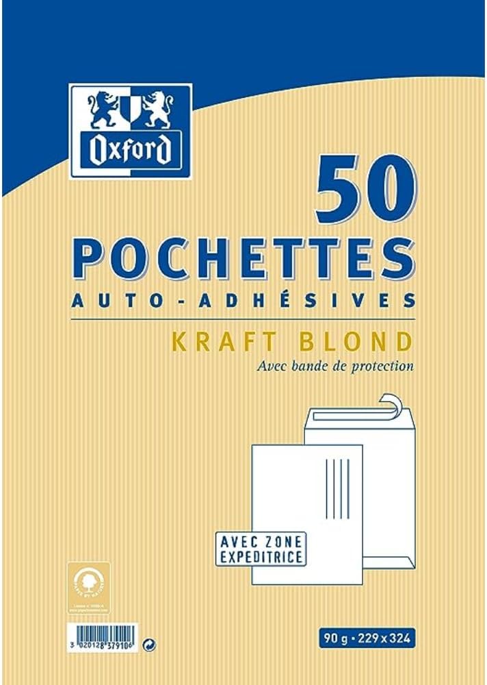 Lot de 50 enveloppes auto-adhésives C4 Oxford en papier kraft 90 g (22,9 x 32,4 cm)