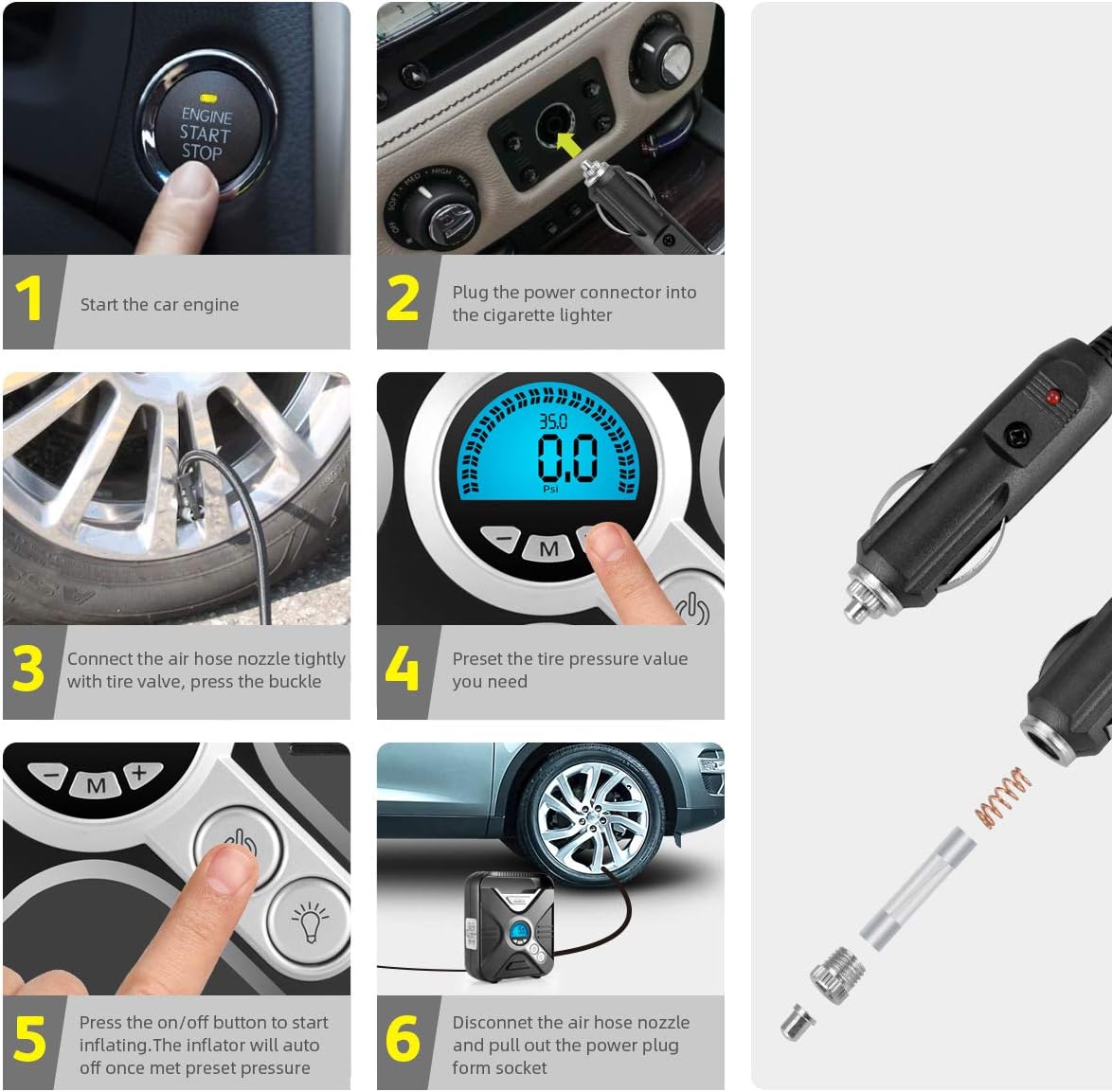 Detalle de WindGallop Compressore Aria Portatile: Pompa Automatica, LCD e Luce a LED