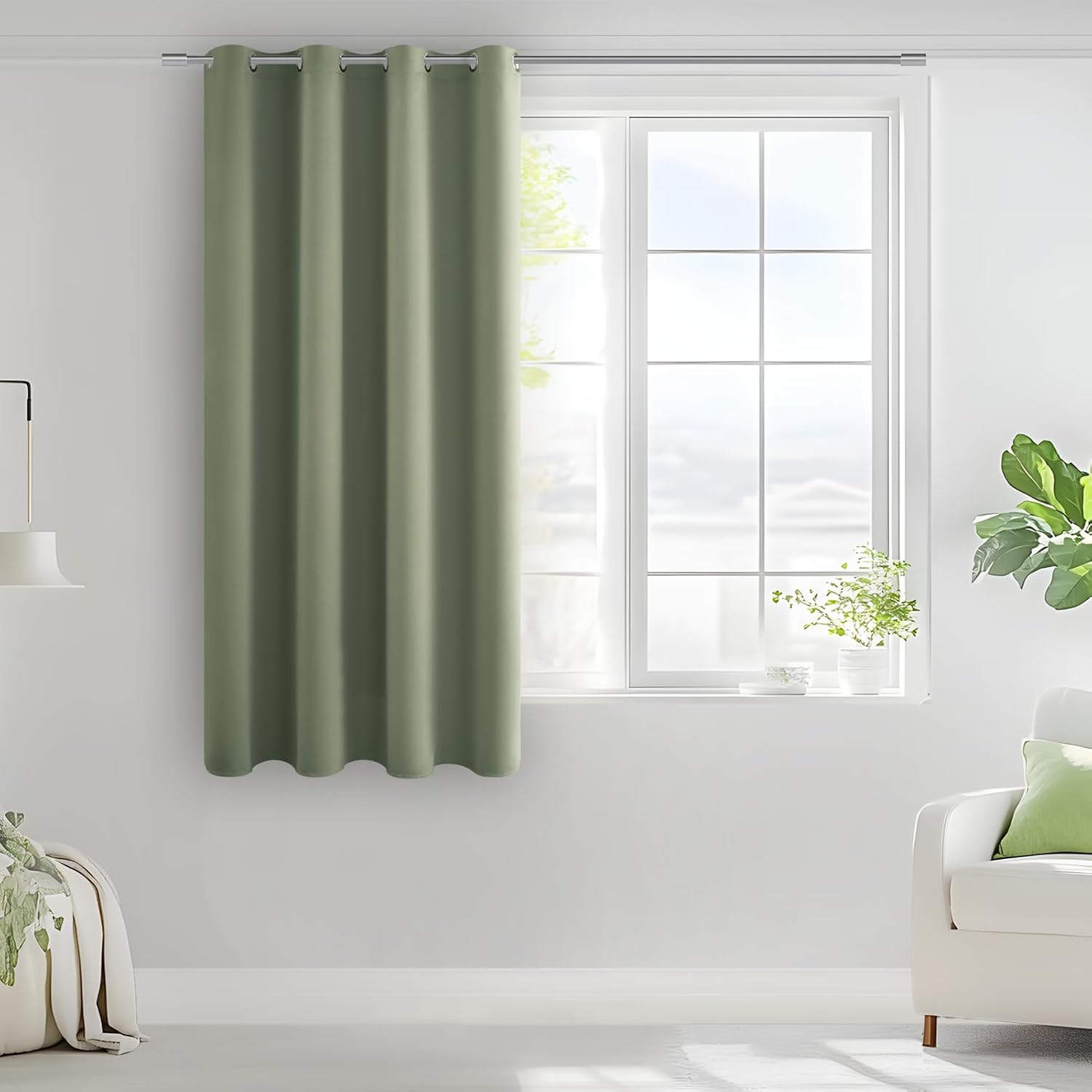 Detalle de MRTREES Thermovorhang blickdicht grün kurz mit Ösen – 140 cm breit, 160 cm lang (1 Stück)