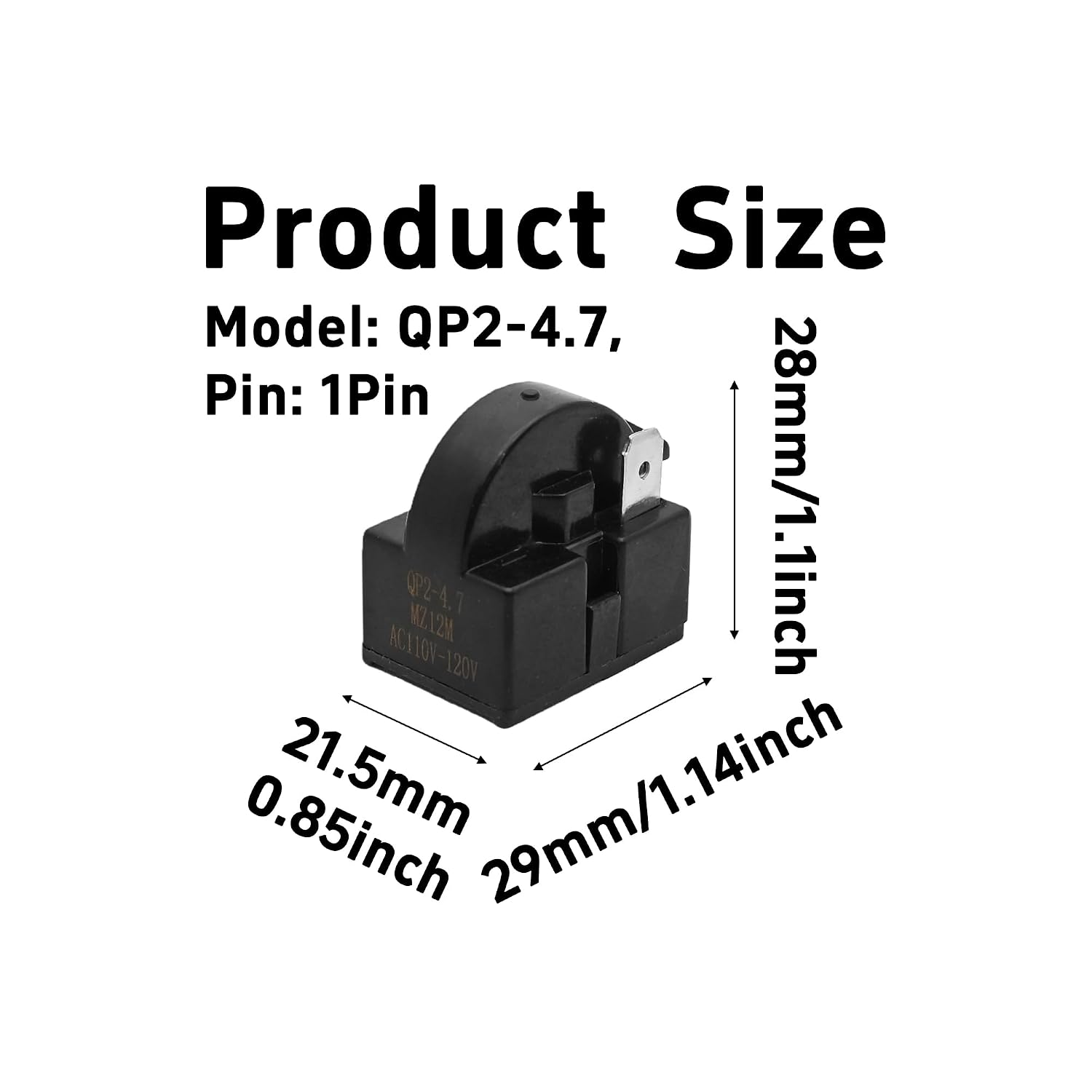 Detalle 2 de Virello QP2-4.7 Refrigerator PTC Start Relay with Overload Protector
