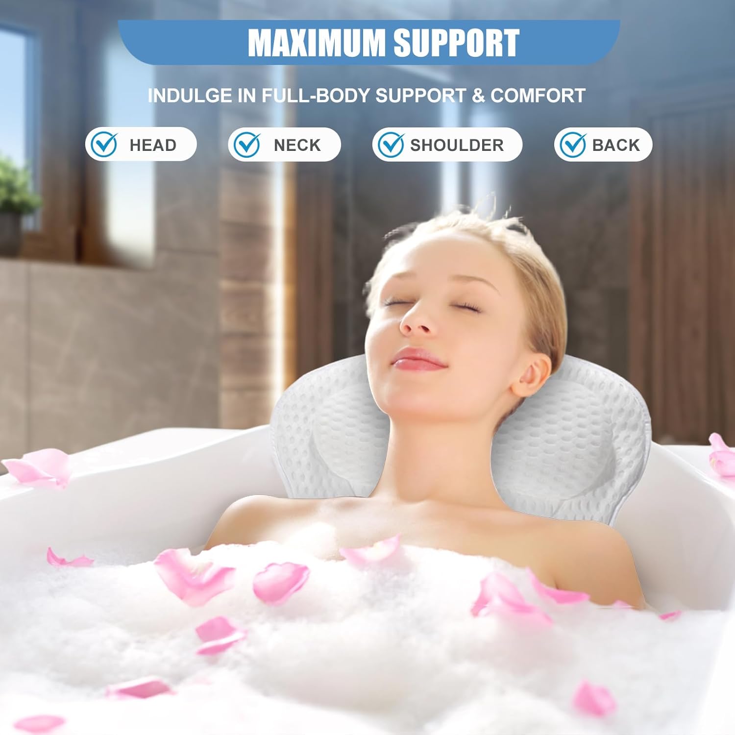 Thumbnail 5 de Badewannenkissen mit 6 Saugnäpfen & Haken, Memory-Schaum & 4D Air Mesh (Weiß)