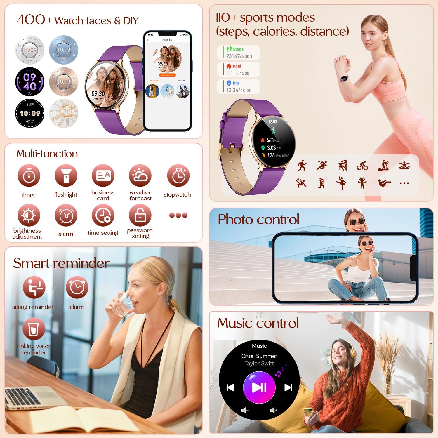 Thumbnail 6 de Montre Connectée Femme avec Appel Bluetooth et Suivi Santé – 1,32'' AMOLED, IP67