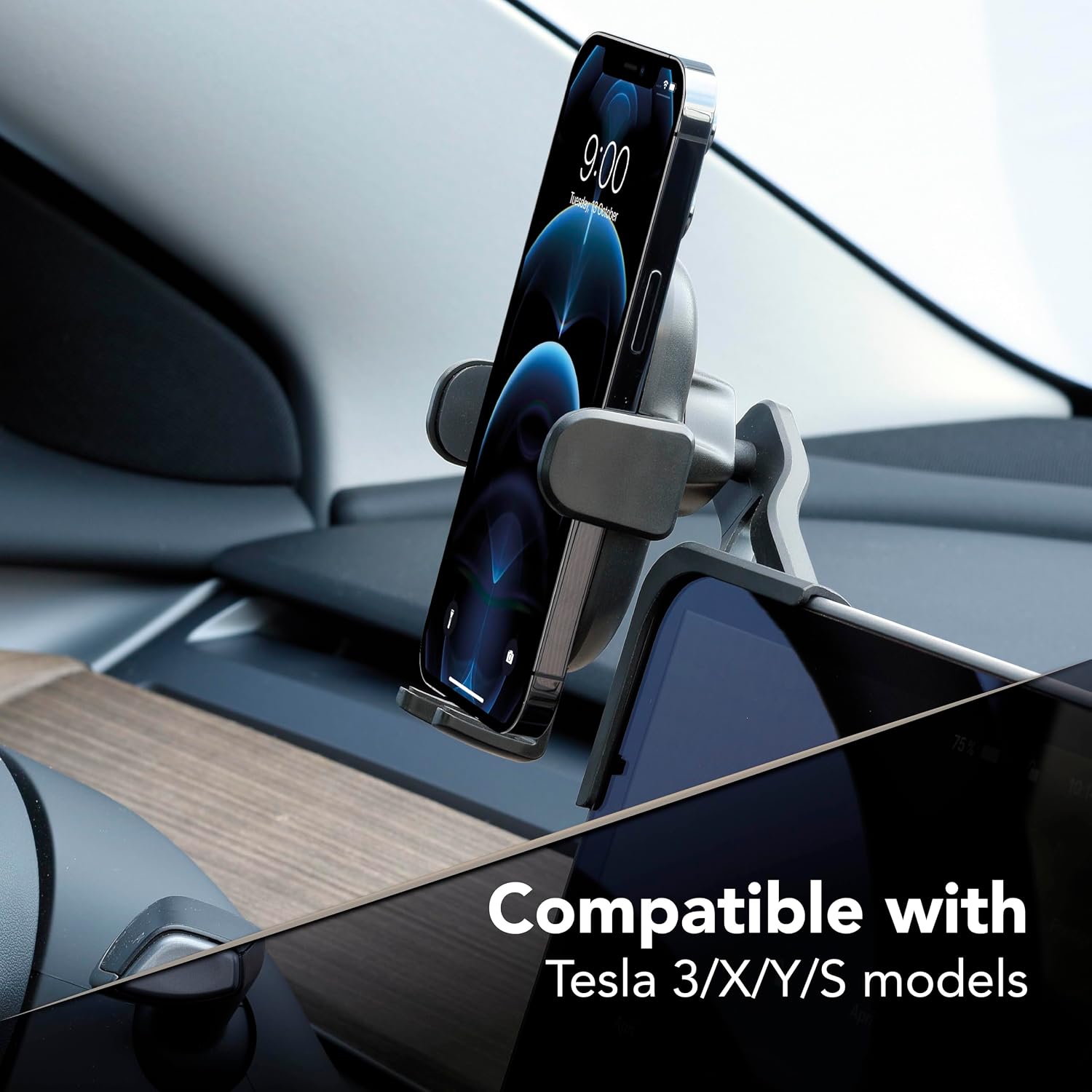 Detalle 2 de Cellularline Hug Screen Tesla Car Holder con fissaggio adesivo 3M e rotazione 360°
