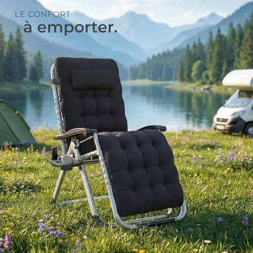 Thumbnail 1 de tectake Fauteuil de Jardin Chaise Longue Pliable & Inclinable avec Rembourrage et Appuie-tête Amovible