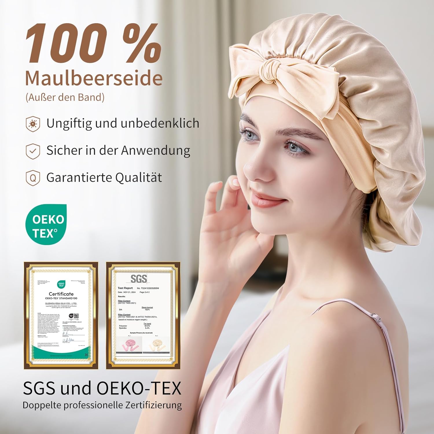 Detalle 2 de Silmana Seidenhaube 22 Momme – 100% Maulbeerseide