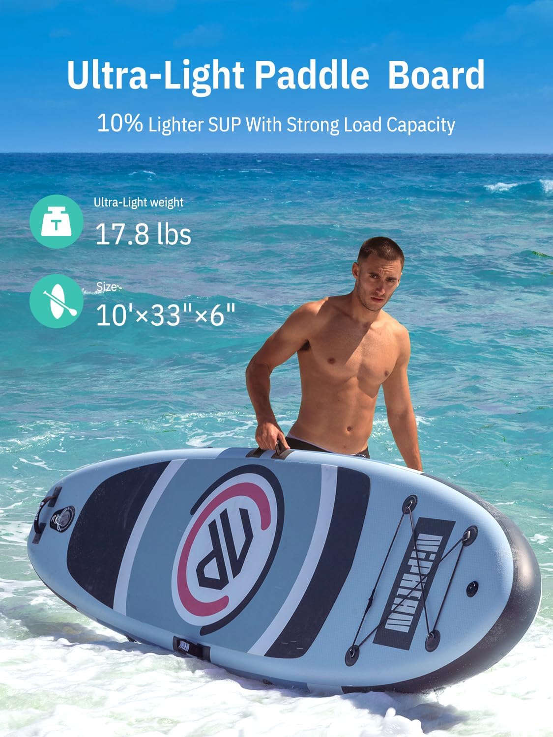 Detalle de Niphean Ultra-Light Inflatable Paddle Board (10') with StabilTrac Fin and All-in-One Accessories