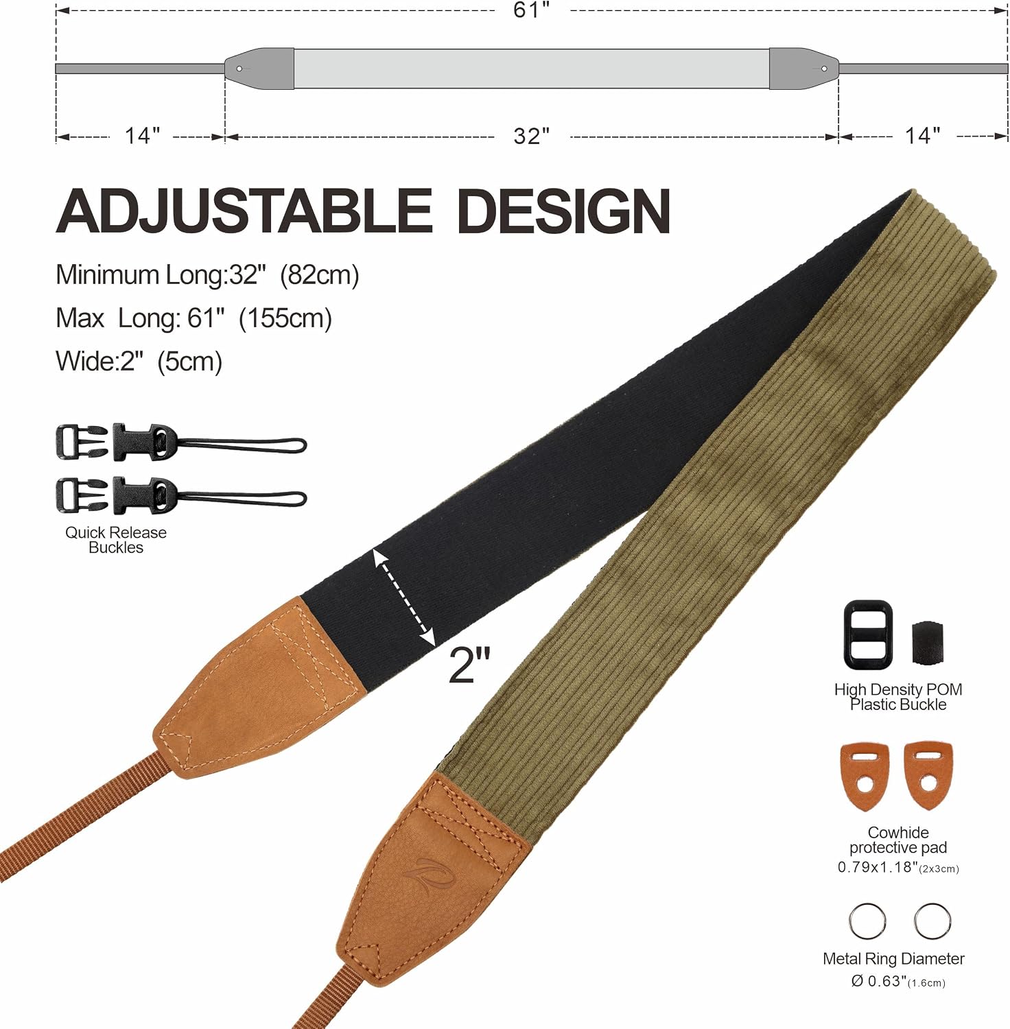 Detalle de Padwa Lifestyle corduroy camera strap 2 inch