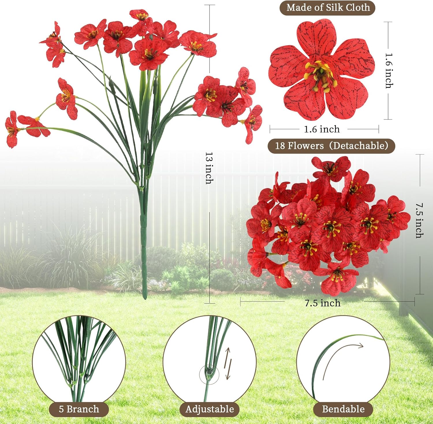 Thumbnail 1 de 24 Bundles Artificial Flowers for Outdoors/Indoors in 8 Colors – Handcrafted, UV-Resistant, Low Maintenance