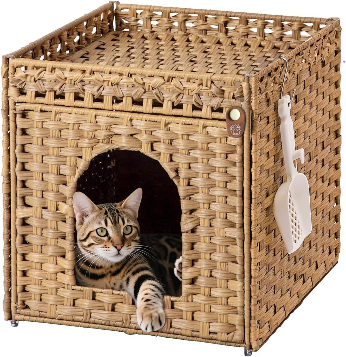 Detalle de Klippehop Katzenhaus Katzenschrank für Katzentoilette – verstecktes Rattan-Möbelstück mit Katzentoilette Matte (Natur, Basic Model)