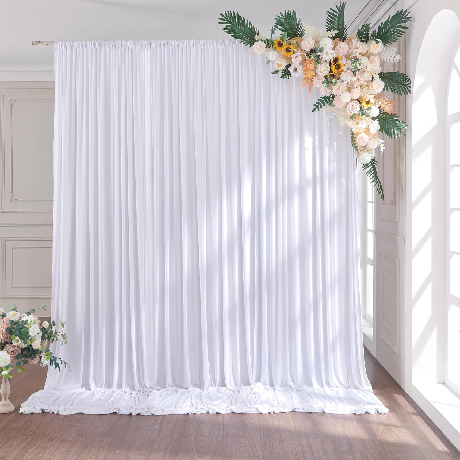 Detalle de 3×2,15 m Weißer Hochzeit Hintergrund Vorhang – 2 Platten, faltenfrei, Polyester, Fotowand für Hochzeiten und Feiern