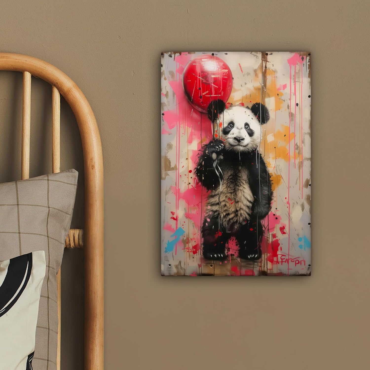 Thumbnail 3 de MuchoWow© Impressions sur toile 20x30 cm déco murale — Panda, ballon, street art